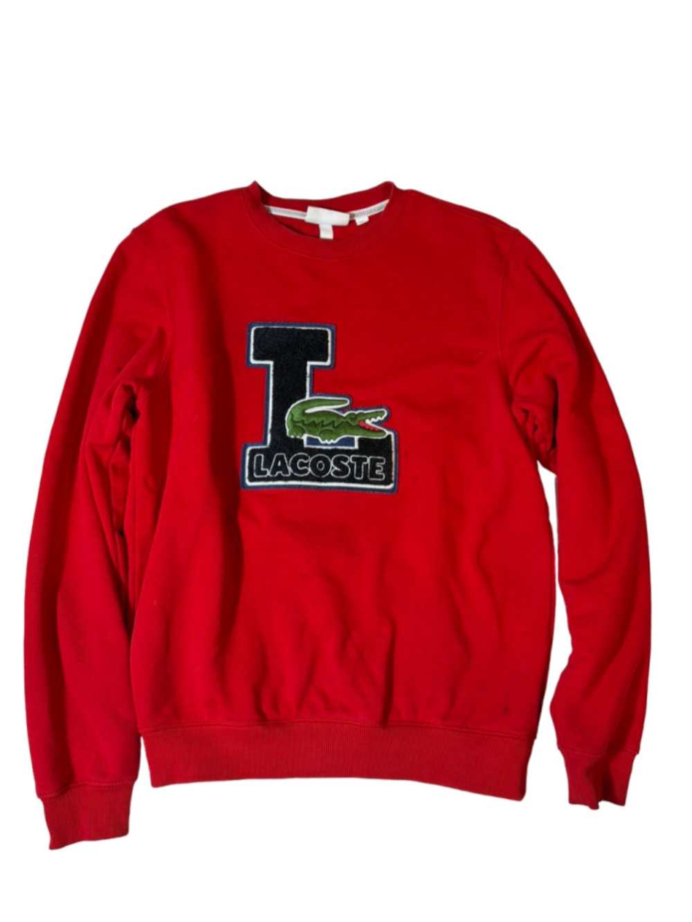 Lacoste Big Logo Croc Patch Sweatshirt Red Preppy Varsity Crewneck S